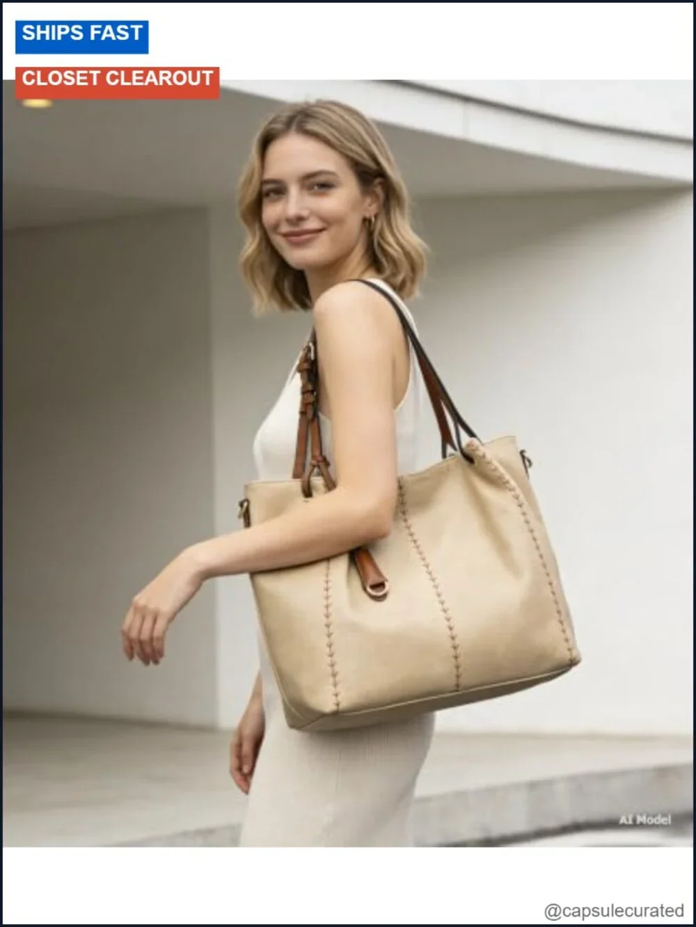 Vintage PU Hobo Shoulder Bag Bucket Tote with Rivet Detail Purse